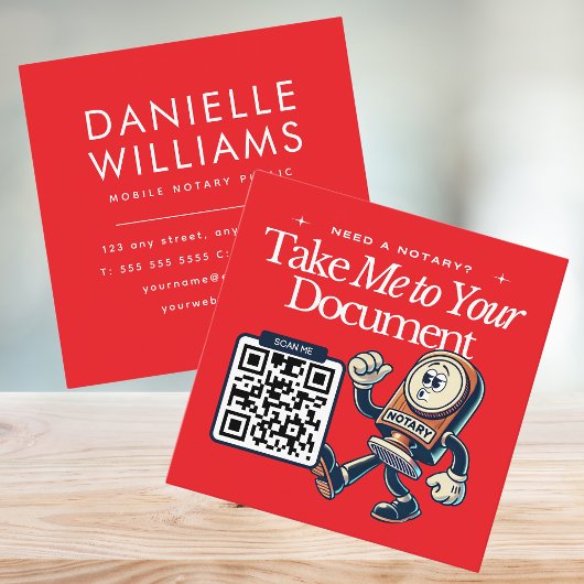 Bold Red Notary Public QR Code Fun Quadratische Visitenkarte