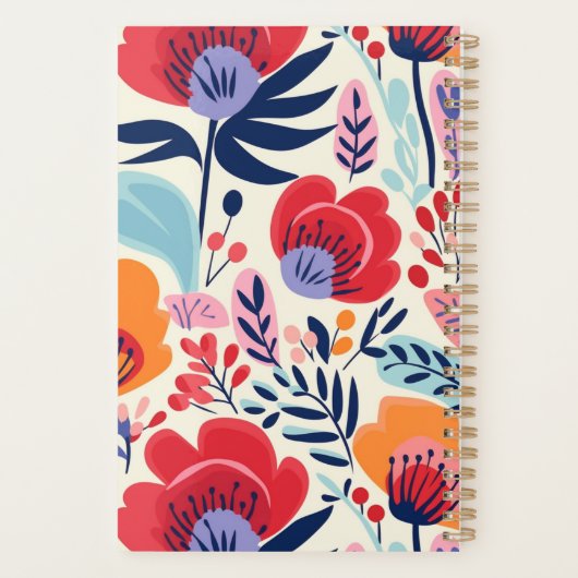 Bold Red Orange Floral Pattern Personalisiert 2025 Planer (Rückseite)