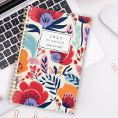 Bold Red Orange Floral Pattern Personalisiert 2025 Planer