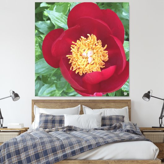 Bold Red Peony Leinwanddruck (Insitu (Schlafzimmer))