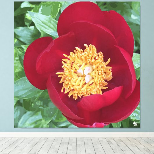 Bold Red Peony Leinwanddruck (Insitu (Holzboden))