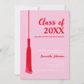 Bold Red & Pink 2025 Grad Tassel Abschluss Einladung (Vorderseite)
