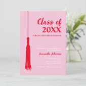 Bold Red & Pink 2025 Grad Tassel Abschluss Einladung (Stehend Vorderseite)