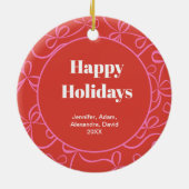 Bold Red Pink Ribbon Pattern Custom Photo Holiday Keramik Ornament (Hinten)