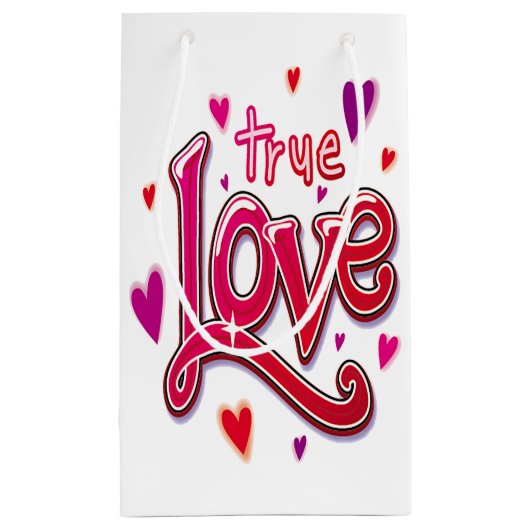 Bold Red Pink Script True Love Kleine Geschenktüte (Rückseite)