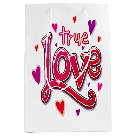 Bold Red Pink Script True Love Mittlere Geschenktüte (Vorderseite)