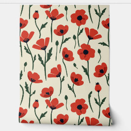 Bold Red Poppies | Klassisches Blumenmuster Tapete