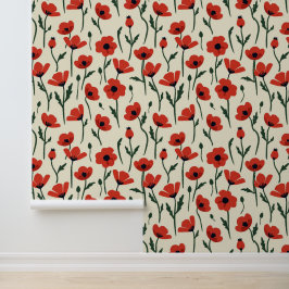 Bold Red Poppies | Klassisches Blumenmuster Tapete