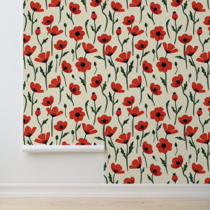 Bold Red Poppies Klassisches Blumenmuster Tapete