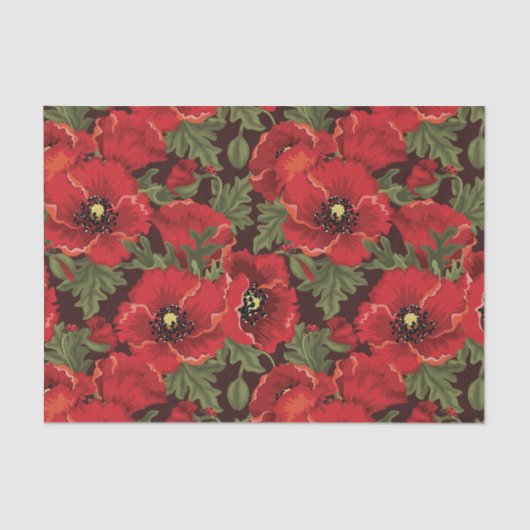 BOLD Red Poppies und Ladybug Modernes Blumenmuster Seidenpapier (Vorderseite)