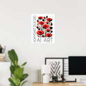 Bold Red Poppy Flowers Modern Botanical Art Poster (Heimbüro)