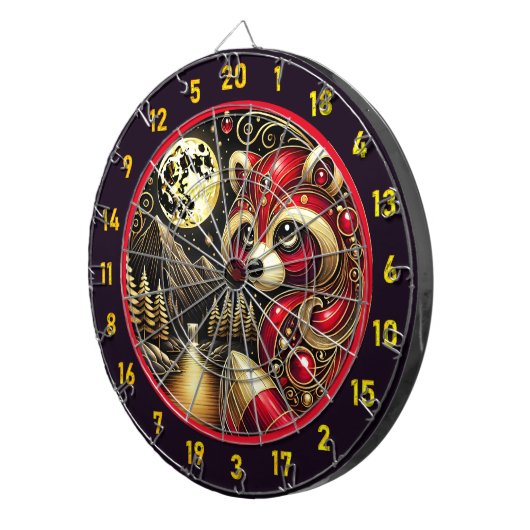 Bold Red Raccoon Illuminiert Rustikalen Charme Dartscheibe (Vorderseite rechts)