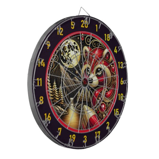 Bold Red Raccoon Illuminiert Rustikalen Charme Dartscheibe (Vorderseite Links)