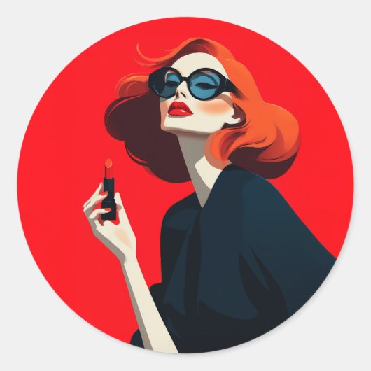 Bold Red Retro Glamour Runder Aufkleber (Vorderseite)