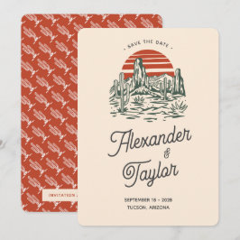 Bold Red Retro Saguaro Landschaftswüste Wedding Save The Date