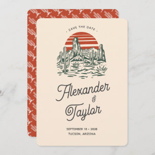 Bold Red Retro Saguaro Landschaftswüste Wedding Save The Date