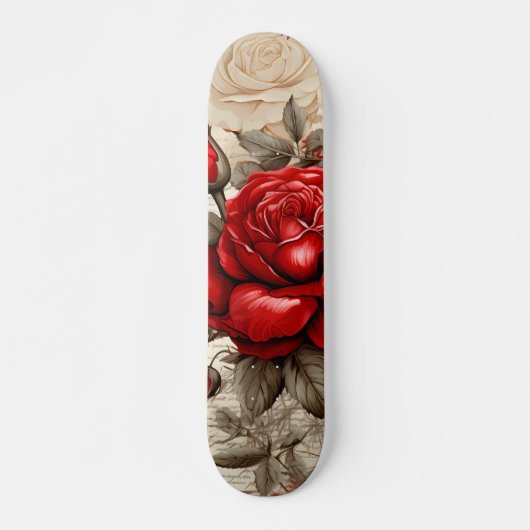 Bold Red Rose Decoupage Inspired Collage Skateboard (Vorne)