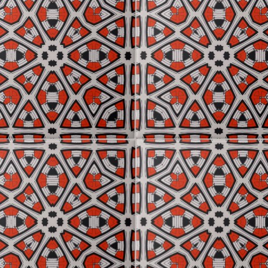 Bold Red Schwarz-weiß Symmetric Geometric Pattern Fliese