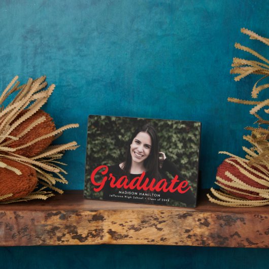 Bold Red Script Abschluss Foto Fotoplatte (Seite)