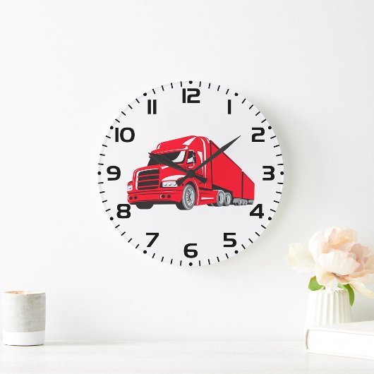 Bold Red Semi Truck Big Rig Trucker Große Wanduhr