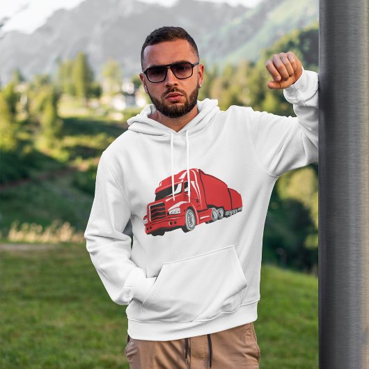 Bold Red Semi Truck Big Rig Trucker Hoodie