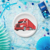 Bold Red Semi Truck Big Rig Trucker Pappteller (Party)