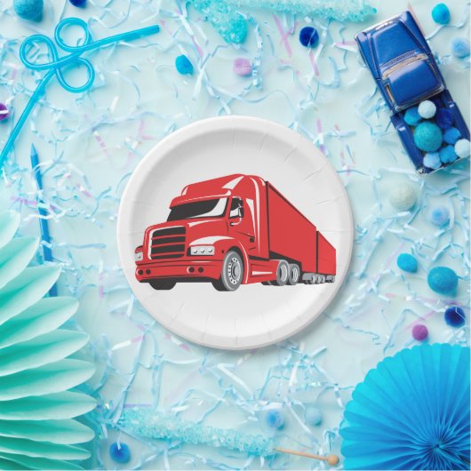 Bold Red Semi Truck Big Rig Trucker Pappteller (Party)