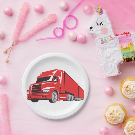 Bold Red Semi Truck Big Rig Trucker Pappteller (Party)