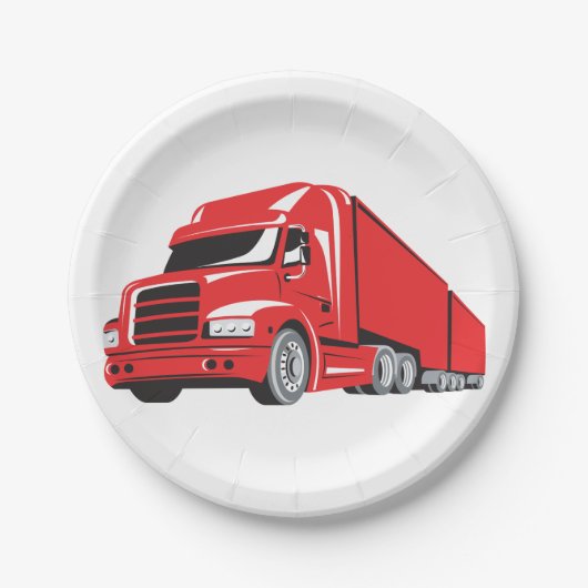 Bold Red Semi Truck Big Rig Trucker Pappteller (Vorderseite)
