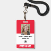 BOLD RED SPECIAL EVENT PRESS PASS - Foto I.D. Ausweis (Front with Lanyard)
