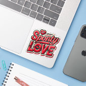 Bold Red Sporty Liebe Slogan Graphic Aufkleber (Laptop mit iPhone)