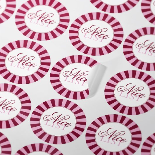 Bold red stripe Nice list Christmas Party sticker