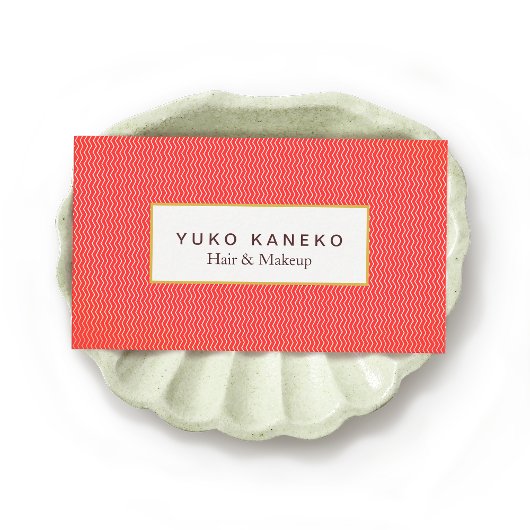 Bold Red Subtile Zickzack Pattern Beauty Salon Visitenkarte