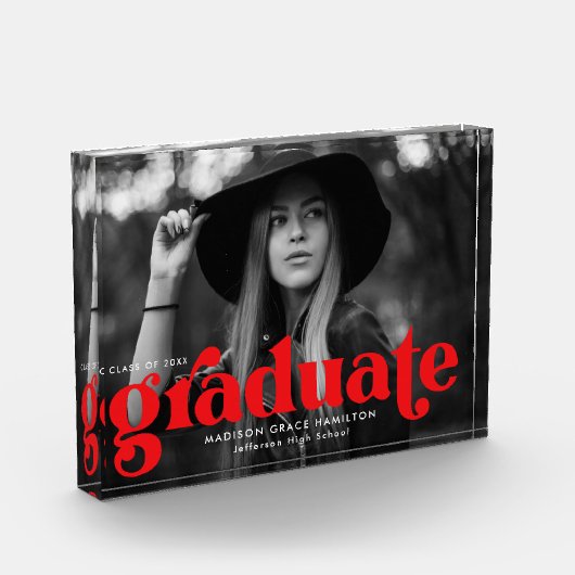 Bold Red Typografy Abschluss Fotoblock (Links)