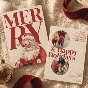 Bold Red Typografy Santa Foto Holiday Card Feiertagskarte