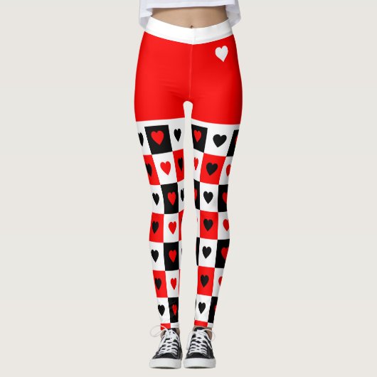 Bold Red, White, Black Hearts Trendy XOXO Leggings (Vorderseite)