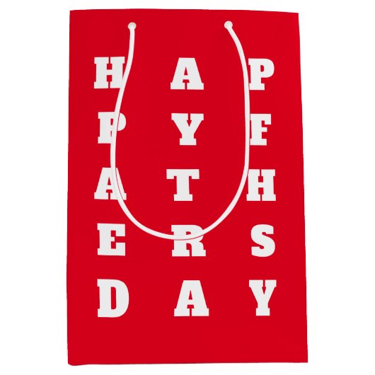 Bold Red White Typografy Happy Vathers Day Mittlere Geschenktüte (Vorderseite)