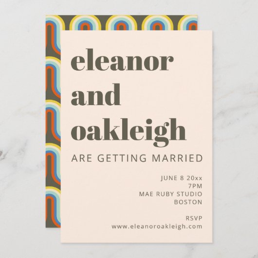 Bold Retro 60er 70er Ästhetische Olive Green Weddi Einladung (Vorne/Hinten)