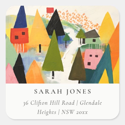 Bold Retro Abstract Christmas Landscape Address Quadratischer Aufkleber (Vorderseite)