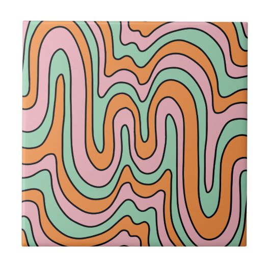 Bold Retro Abstrakte Wavy Lines Fliese (Vorderseite)