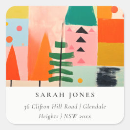 Bold Retro Abstrakte Weihnachtslandschaft Adresse Quadratischer Aufkleber
