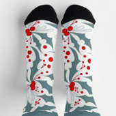 Bold Retro Aquamarin Holly and Berries Holiday Socken (Oben)