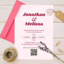 Bold Retro Chic Viva Magenta Pink QR Code Wedding