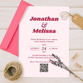Bold Retro Chic Viva Magenta Pink QR Code Wedding Einladung