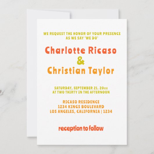 Bold Retro Citrus Wedding Einladung (Vorderseite)