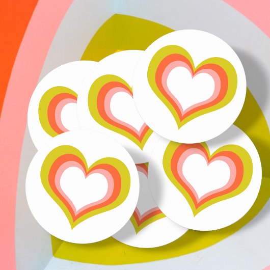 Bold Retro Citrus Wedding Heart Runder Aufkleber
