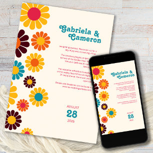 Bold Retro Color Daisy Wedding Einladung