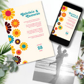 Bold Retro Color Daisy Wedding Einladung