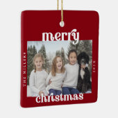 Bold Retro Frohe Weihnachts-Rot-Foto Keramikornament (Rechts)