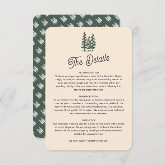 Bold Retro Green Mountain Forest Wedding Begleitkarte (Vorne/Hinten)